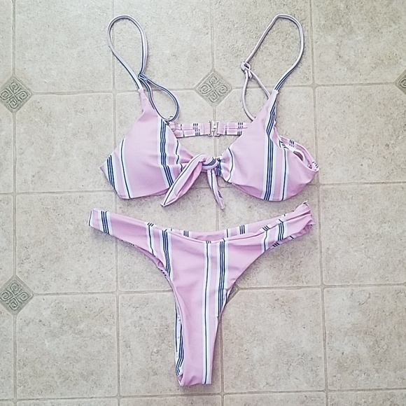 NWOT Pink and Navy Striped Bikini - Picture 1 of 3